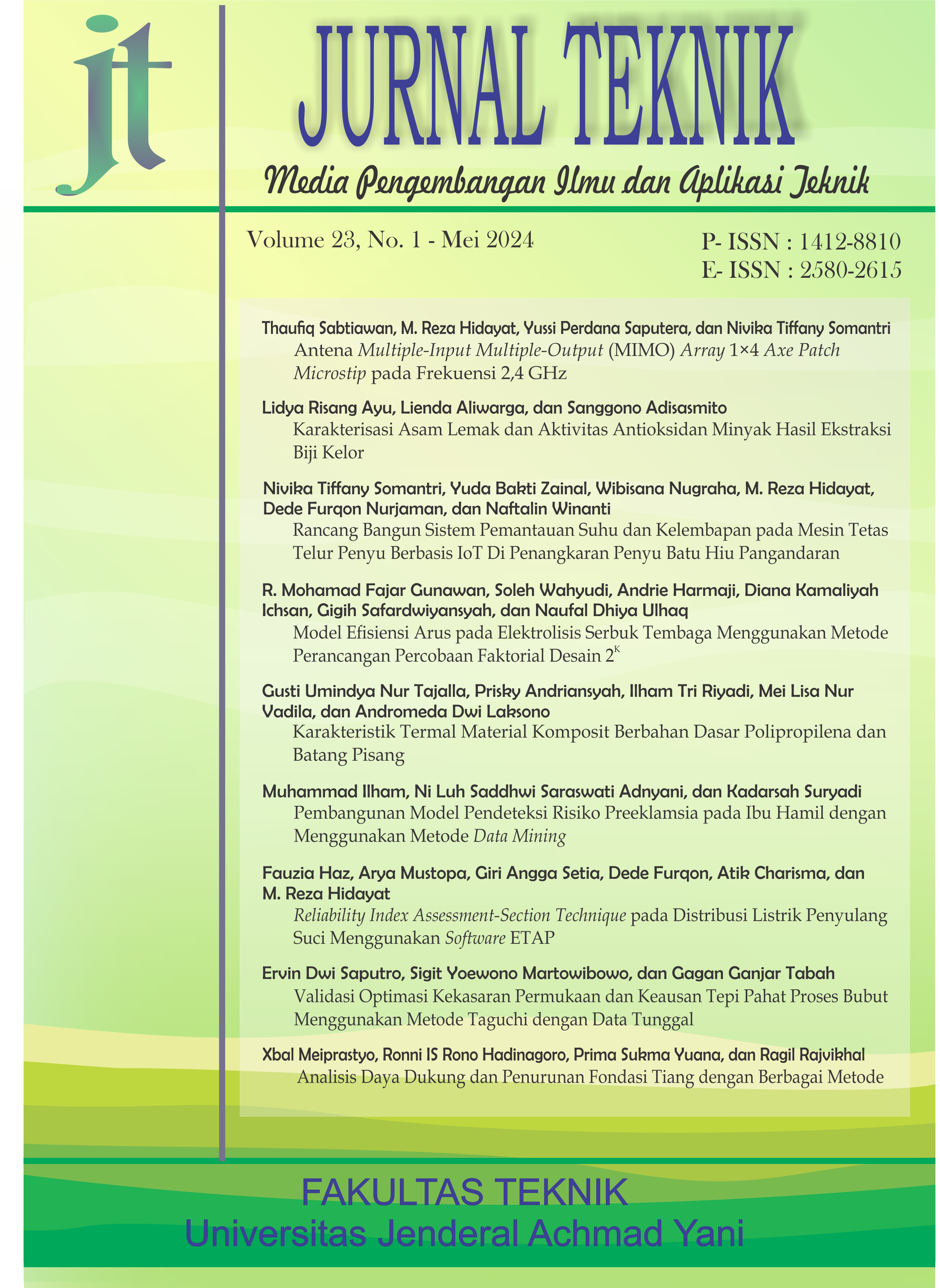 					View Vol. 23 No. 1 (2024): Jurnal Teknik - Media Pengembangan Ilmu dan Aplikasi Teknik
				