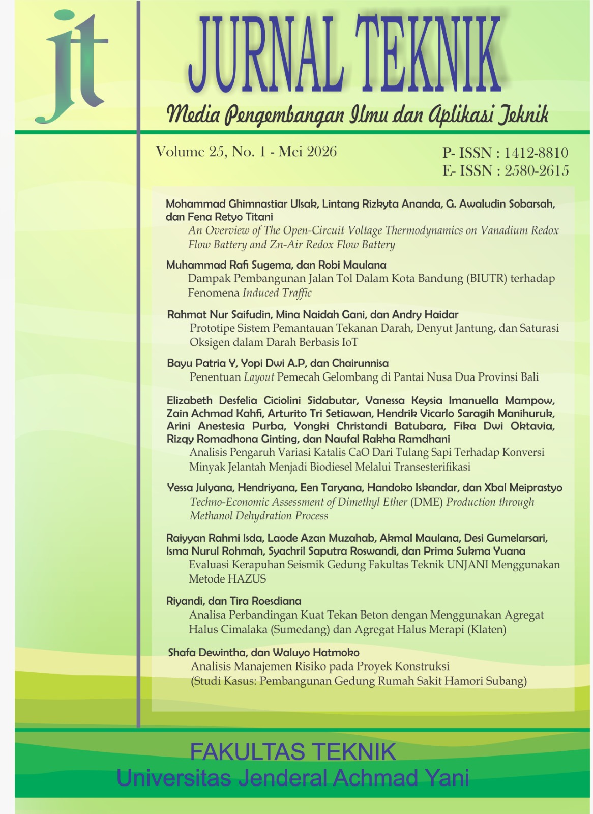 					View Vol. 25 No. 1 (2026): Jurnal Teknik - Media Pengembangan Ilmu dan Aplikasi Teknik
				